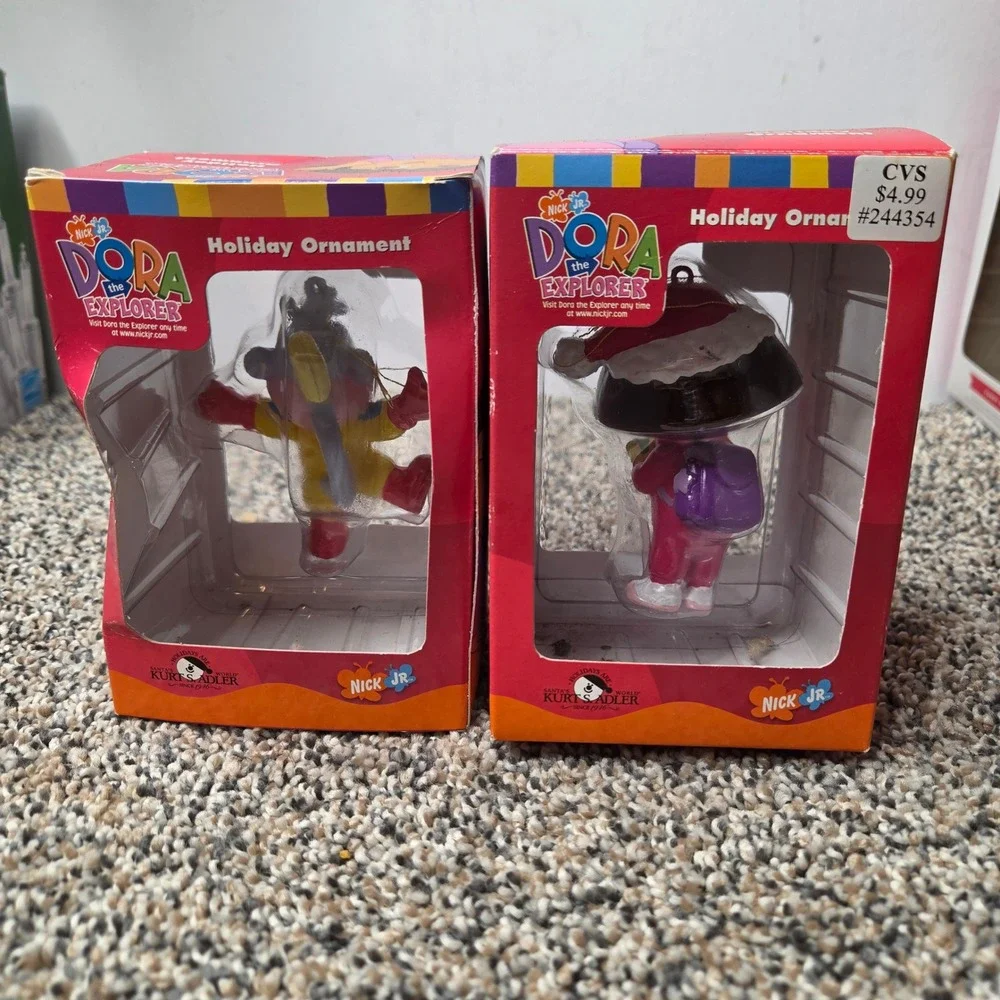 Vintage 2003 Kurt S Adler Dora the Explorer Boots Holiday Ornaments Set of 2